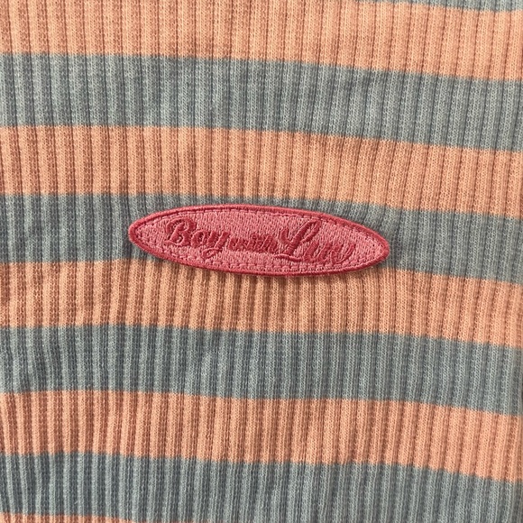 BTS KPop Boy with Luv Mockneck Cotton Candy Stripe Ribbed Long Sleeve Top M - Picture 2 of 4